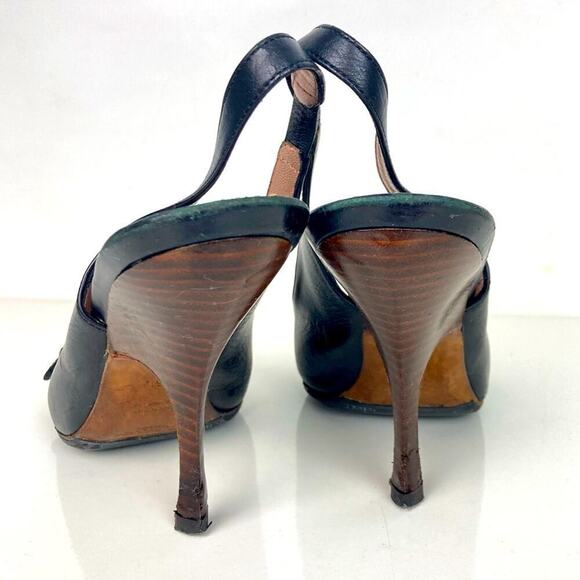 YVES SAINT LAURENT Black Leather Sling Back Heels - Size 36.5 - Picture 10 of 14